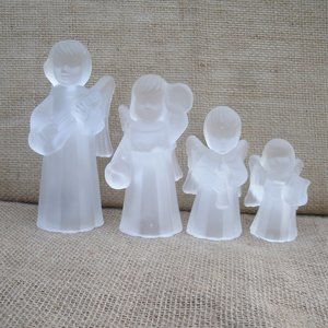 Vintage Frosted Glass Angel Musician Figurine Candle Holders